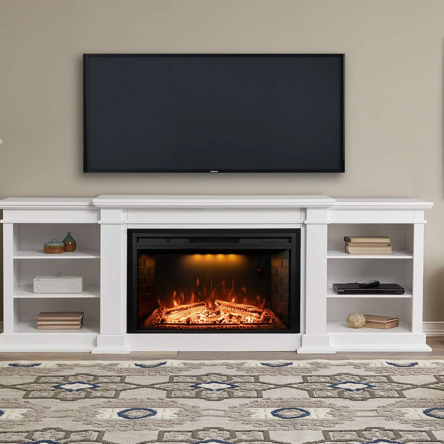 Dreamflame 36 inch Wide 21 inch High Electric Fireplace, Wall Fireplace Electric with Remote Control, Realistic Log and Crackling Sound, Overheating Protection and Timer, 750/1500W Black