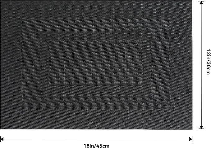 Leetaltree Black Frame Placemats Set of 12 - Heat Resistant Non-Slip Place mats for Dining Table, Washable Durable PVC Vinyl Woven Table Mats(Black Frame, 12)