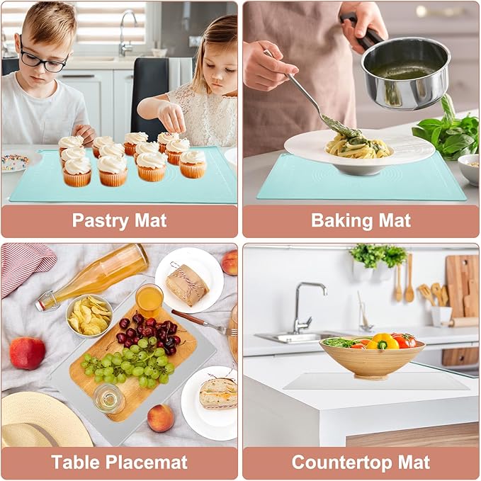 uxcell Silicone Pastry Mat, 19.7" x 15.8" Silicone Baking Mat with Measurements, Non-Stick Dough Rolling Mat for Making Pastry Cookies Bread Pizza Green