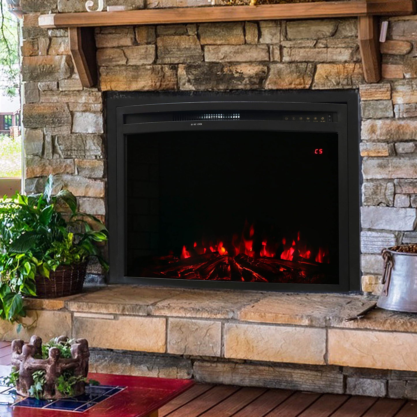 Sunnydaze Cozy Warmth Indoor Electric Fireplace Insert - Fake Fireplace Heater with 9 Color Options - 28-Inch