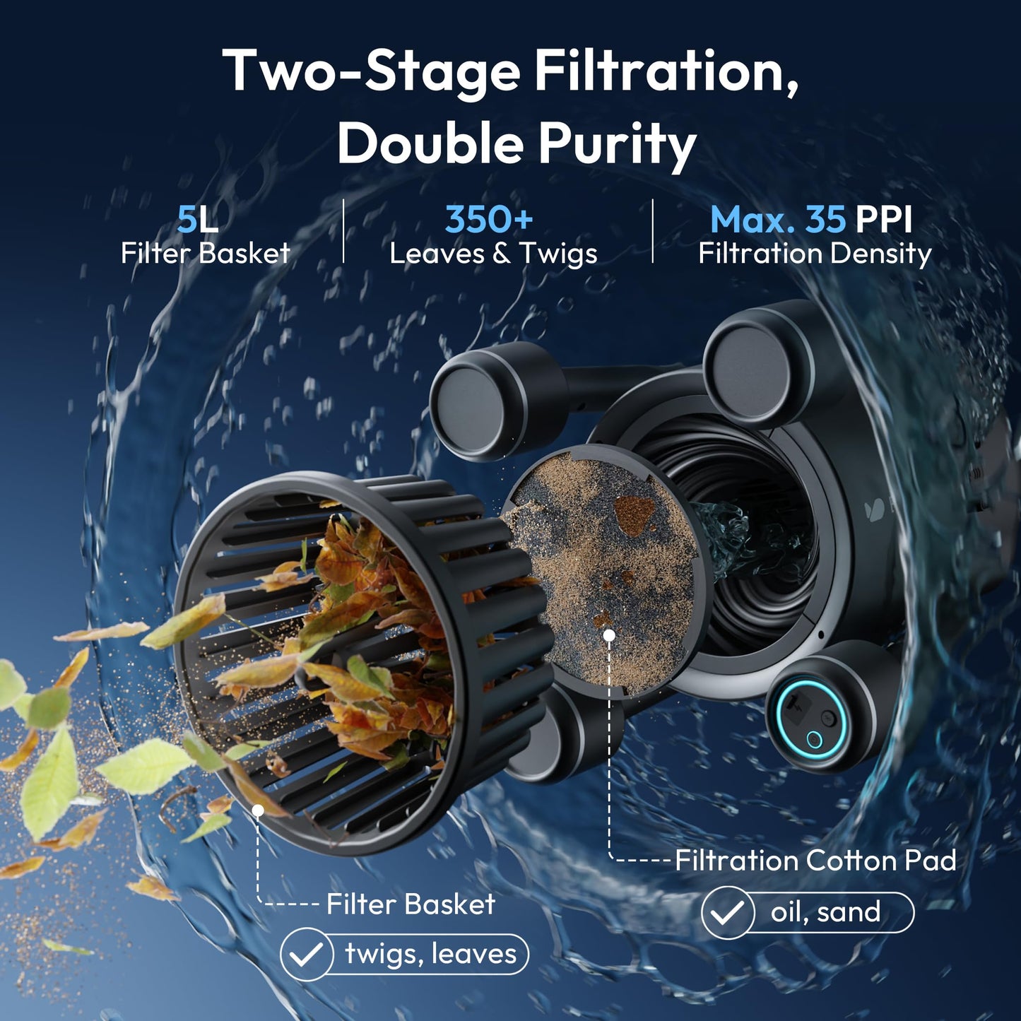 BUBLUE F10 Robotic Surface Skimmer, Pool Cleaner with Powerful Suction, Dual Motor, 5L Filter, Dual Cleaning Modes, Smart App Control, One-Tap Docking, LED, AI Navigation, for Pools up to 538 Sq.Ft.