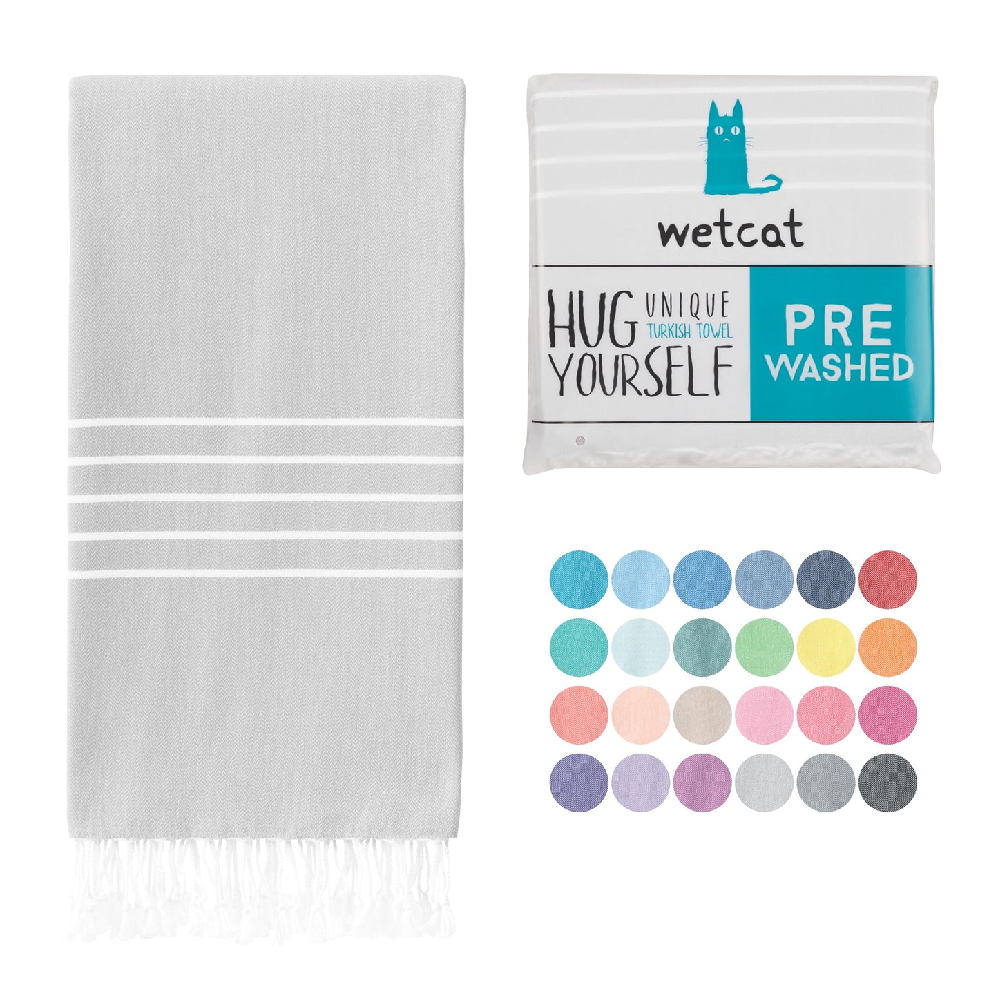 WETCAT Turkish Beach Towel Oversized 38x71 100% Cotton Sand Free Quick Dry Extra Large Light Travel Towel for Adults Beach Accessories Gifts - Grey