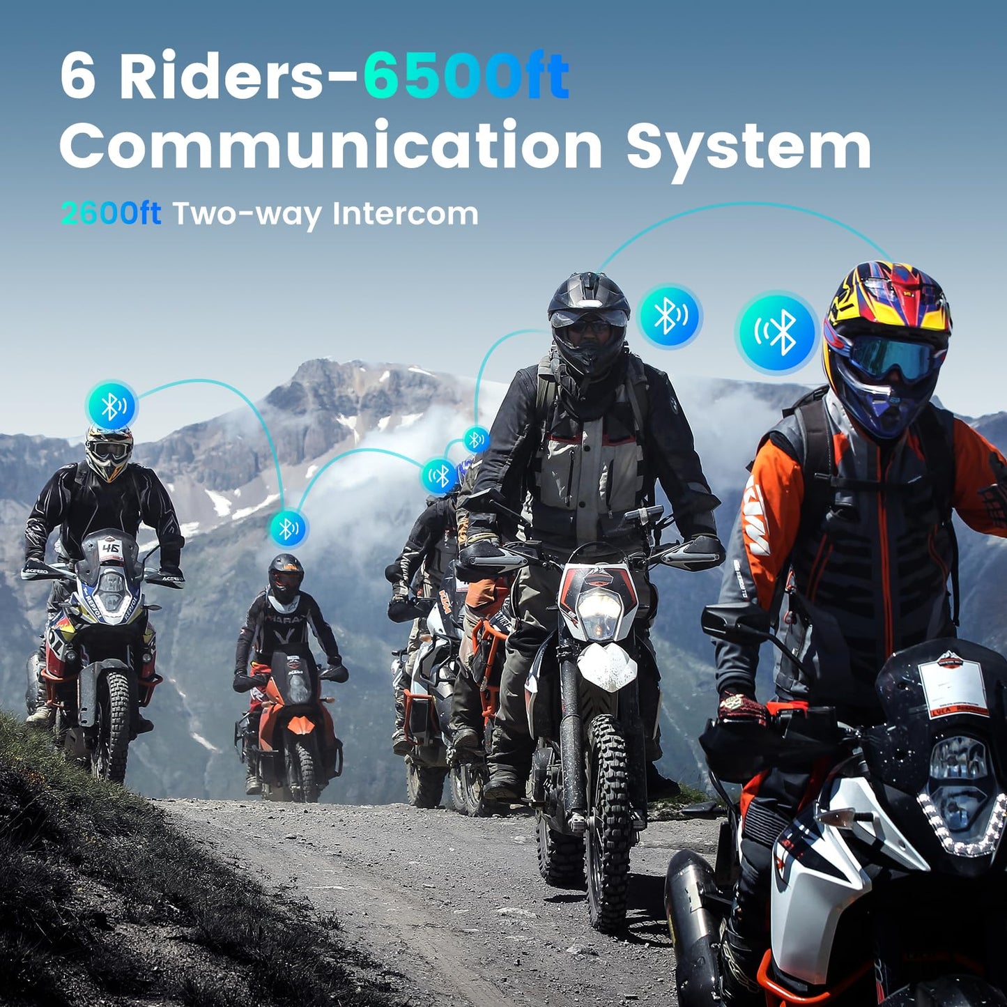 gearelec Motorcycle Helmet Bluetooth Headset V5.2BTใHiFi Stereo SoundใใScreen and RGB Lightsใ 80Mph Clear Calls Helmet Communication Systems 2000M 6 Riders Intercomunicador para Casco De Moto 2 Pack