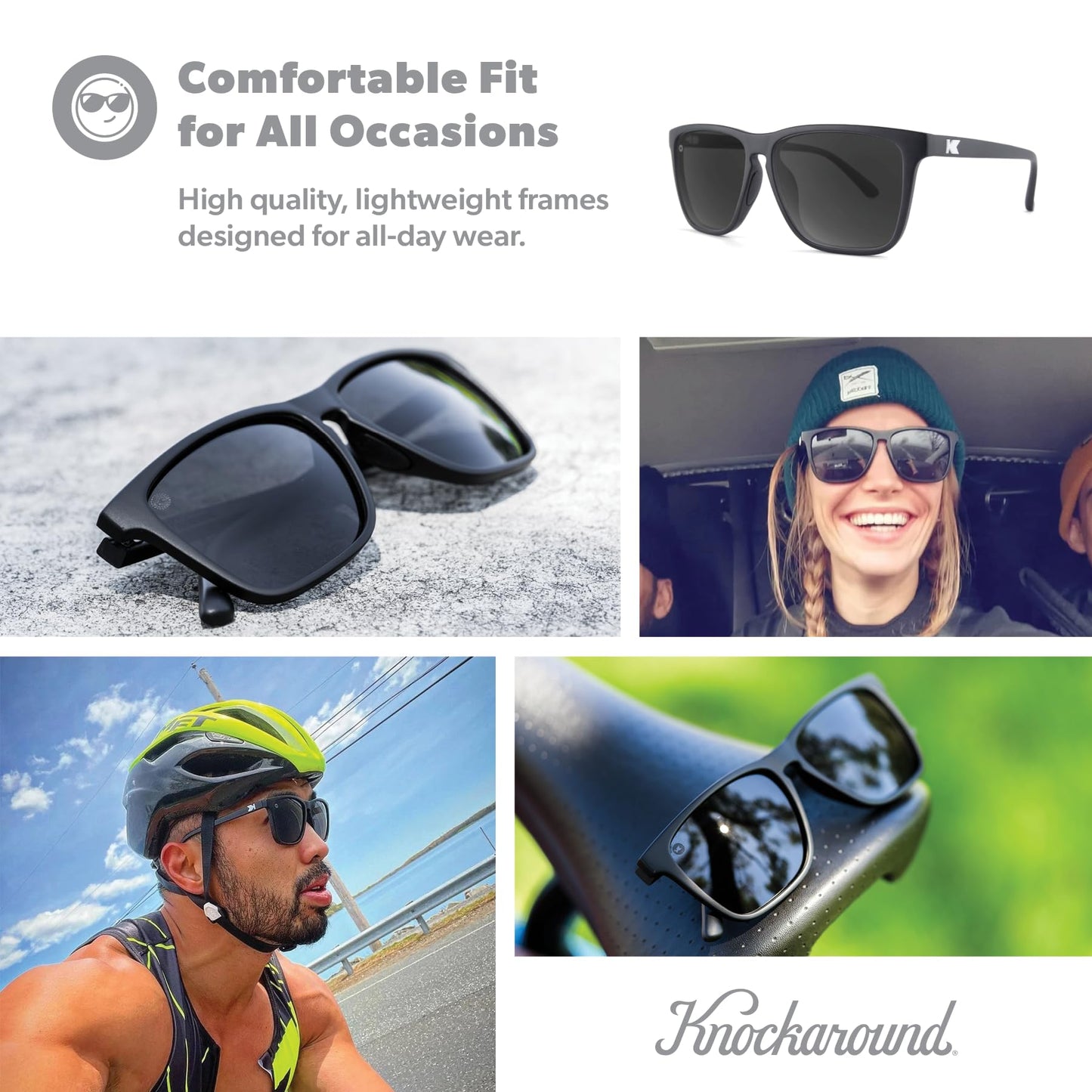 Knockaround Fast Lanes Sport - Polarized Sunglasses For Running & Fitness (Matte Black Frame/Black Smoke Lenses)