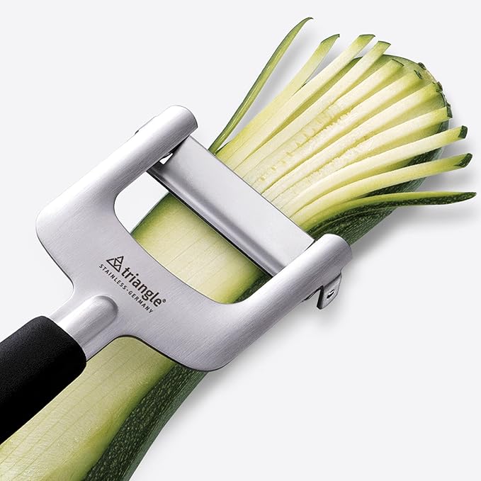 Triangle Julienne Cutter Mood - Ultra-Sharp Stainless Steel - Cherry Wood Handle - Cuts Firm Vegetables for Veggie Noodles, Salads & More - Dishwasher Safe
