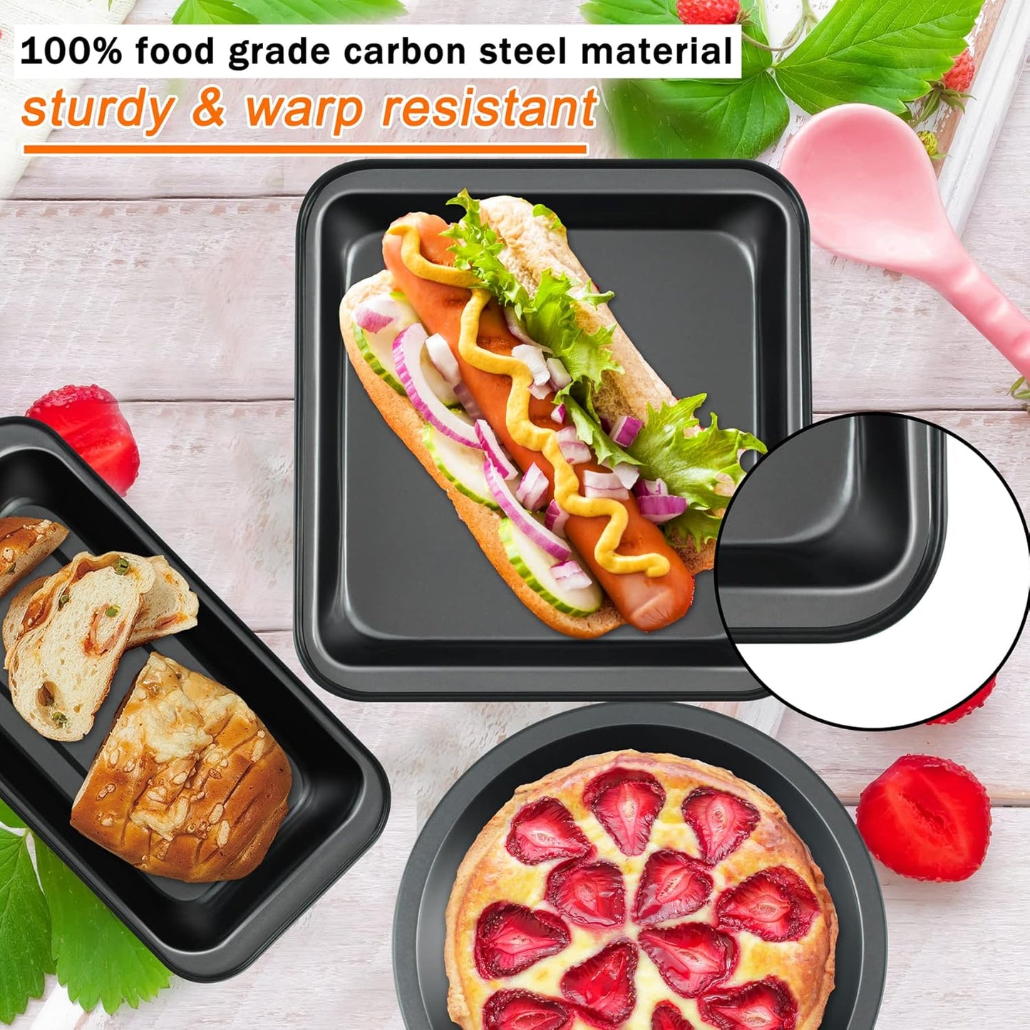 Kitchen 5-Piece Nonstick Bakeware Set - Round/Square Cake Pans, Muffin Pan, Loaf Pan, Roast Pan & Baking Sheets