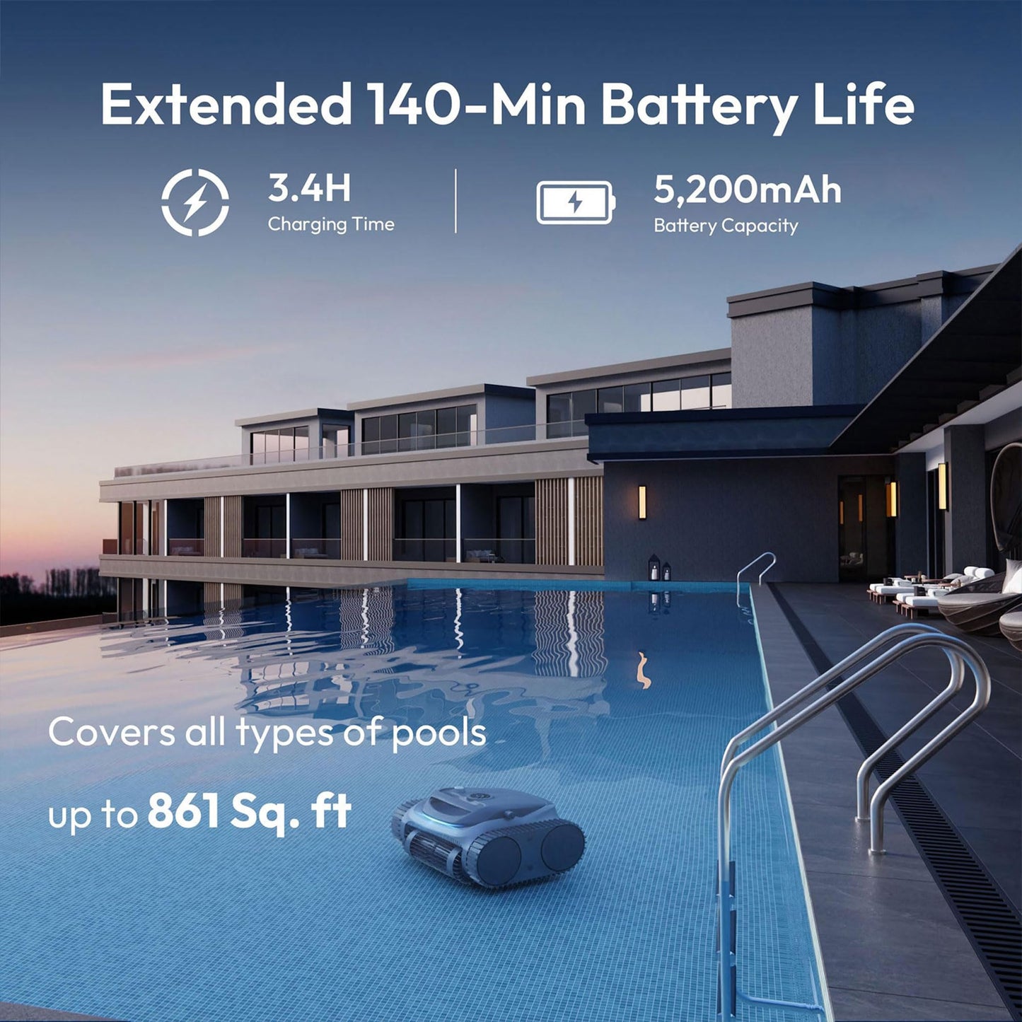 Bublue 700 C10 Pool Cleaner Robot, Cordless Pool Vacuum w/Superior Suction, Triple Motors, Smart Navigation, APP Control, Wall/Waterline, 140-Min Runtime for Inground Pools up to 861 Sq.Ft, Space Grey