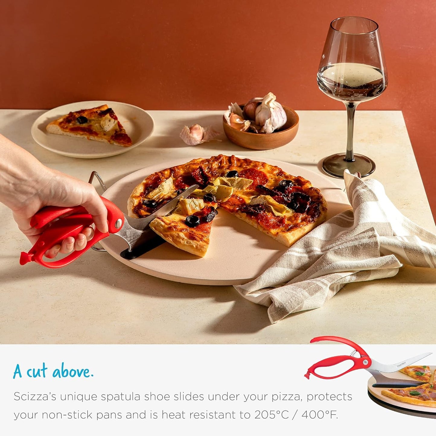 Dreamfarm Scizza 2-In-1 Easy Ergonomic Pizza Scissors with Stainless Steel Pizza Cutter Blades & Non-Stick Slice Server - Black