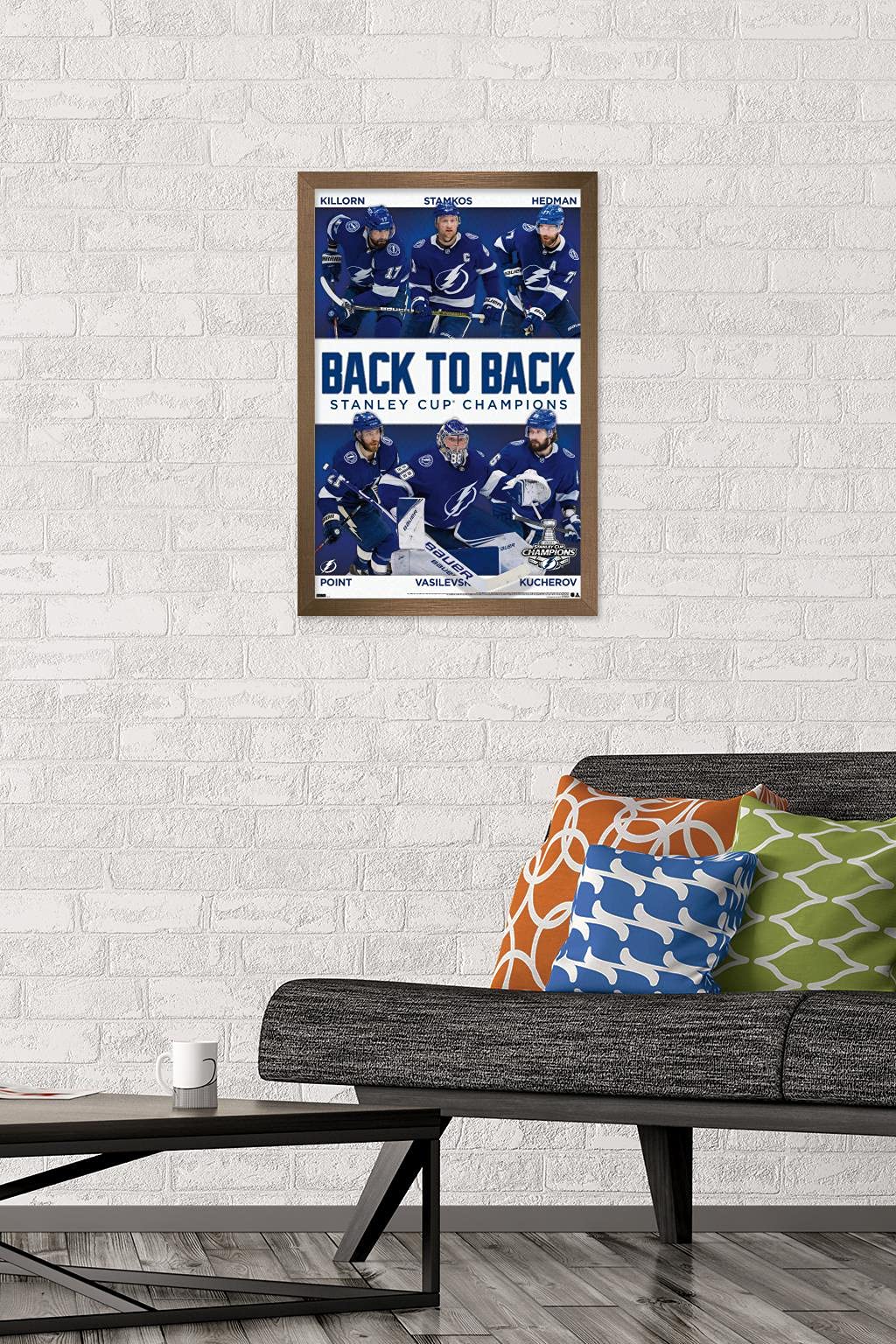 Trends International NHL Tampa Bay Lightning - 2021 NHL Stanley Cup Champions Wall Poster, 14.72" x 22.37", Bronze Framed Version