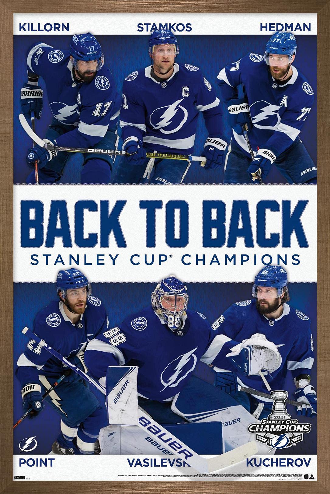 Trends International NHL Tampa Bay Lightning - 2021 NHL Stanley Cup Champions Wall Poster, 14.72" x 22.37", Bronze Framed Version