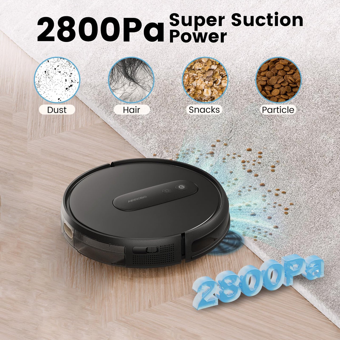 AIRROBO Robot Vacuums with 2800Pa Suction, 3-inch Slim Body, Gyroscope Navigation, Remote & App Control, 600ML Dustbin, Automatic Recharge – Ideal Robot Vacuums Cleaner for Homes