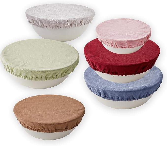 100% Pure Linen Bowl Covers For Bread Proofing, 4 Pcs Elastic Reusable Solid Color Cloth Fabric Bowl Covers,XL Organic Washable Large Stretch Sourdough Lids 6 * 8 * 10 * 12 Inches, Green