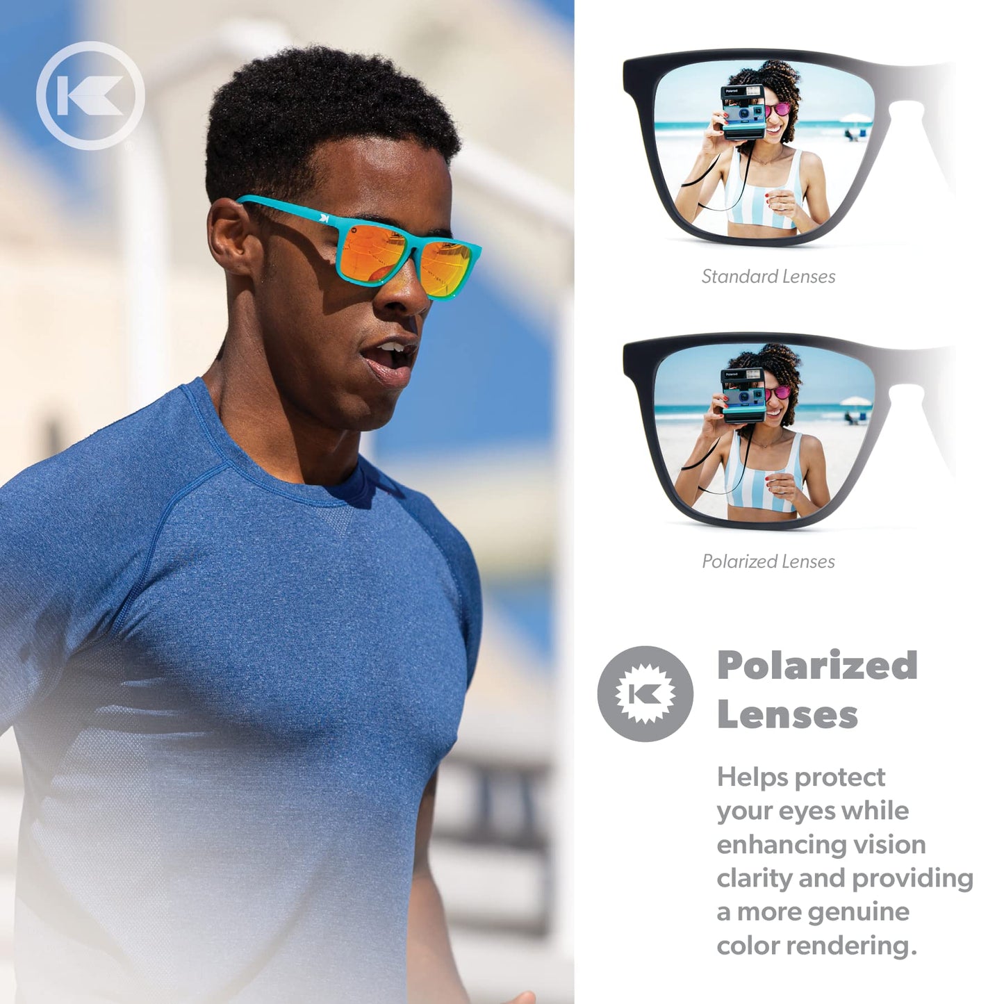 Knockaround Fast Lanes Sport - Polarized Running Sunglasses for Women & Men - Impact Resistant Lenses & Full UV400 Protection, Pool Blue Frame/Yellow Sunset Lenses