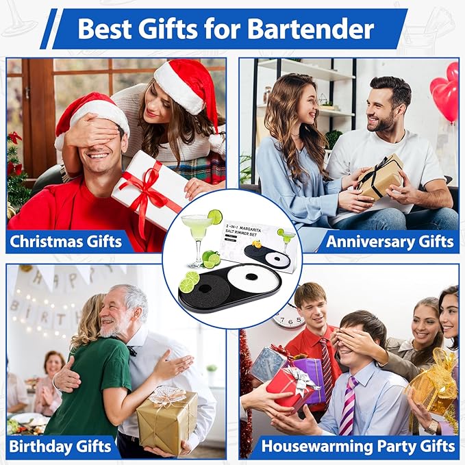 Margarita Salt Rimmer Set, 1 Pack Bar Salt and Sugar Rimmer with Sponge, 2-in-1 Bar Glass Cocktail Rim Set, Dishwasher Safe Black Barware Tools for Margarita Mojitos (Black)