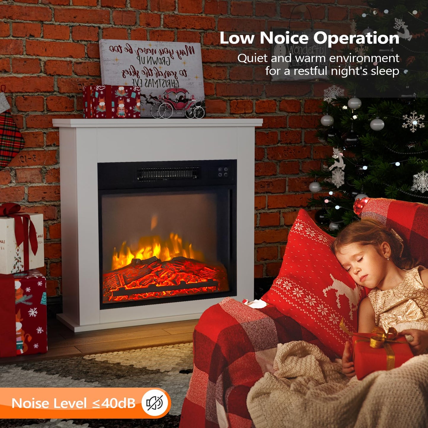 ROVSUN 25'' Electric Fireplace with Mantel, Freestanding Heater with Remote, Timer, Realistic Flame & Adjustable Temperature for Home Bedroom Living Room Indoor, 1400W