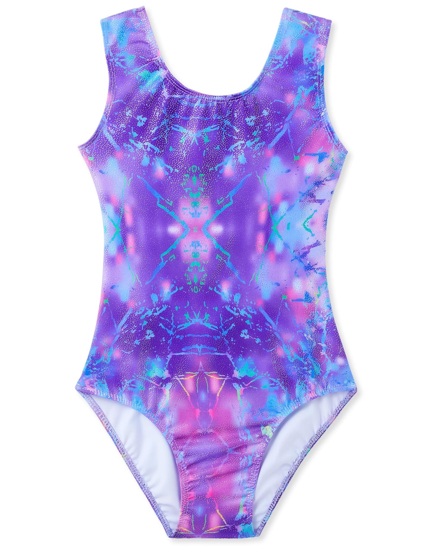 Domusgo Gymnastics Leotards for Girls 5-6 Years Old Blue Pink Tie Dye Sparkly One Piece Tumbling Outfits