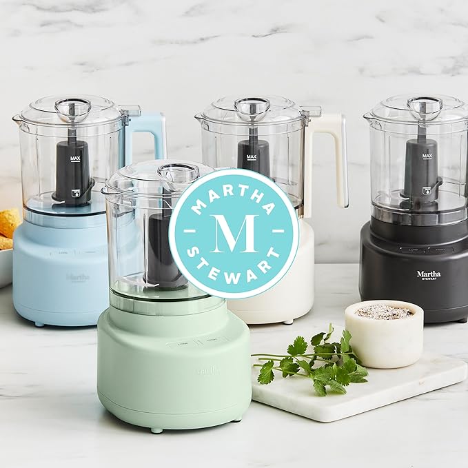 Martha Stewart 3 Cup Electric Food Chopper, Vegetable & Herb Mini Food Processor, 24oz BPA-Free Bowl, Stainless Steel Blades, Pour Spout, Dicing, Mincing, Chop & Puree, Dishwasher Safe, Honeydew