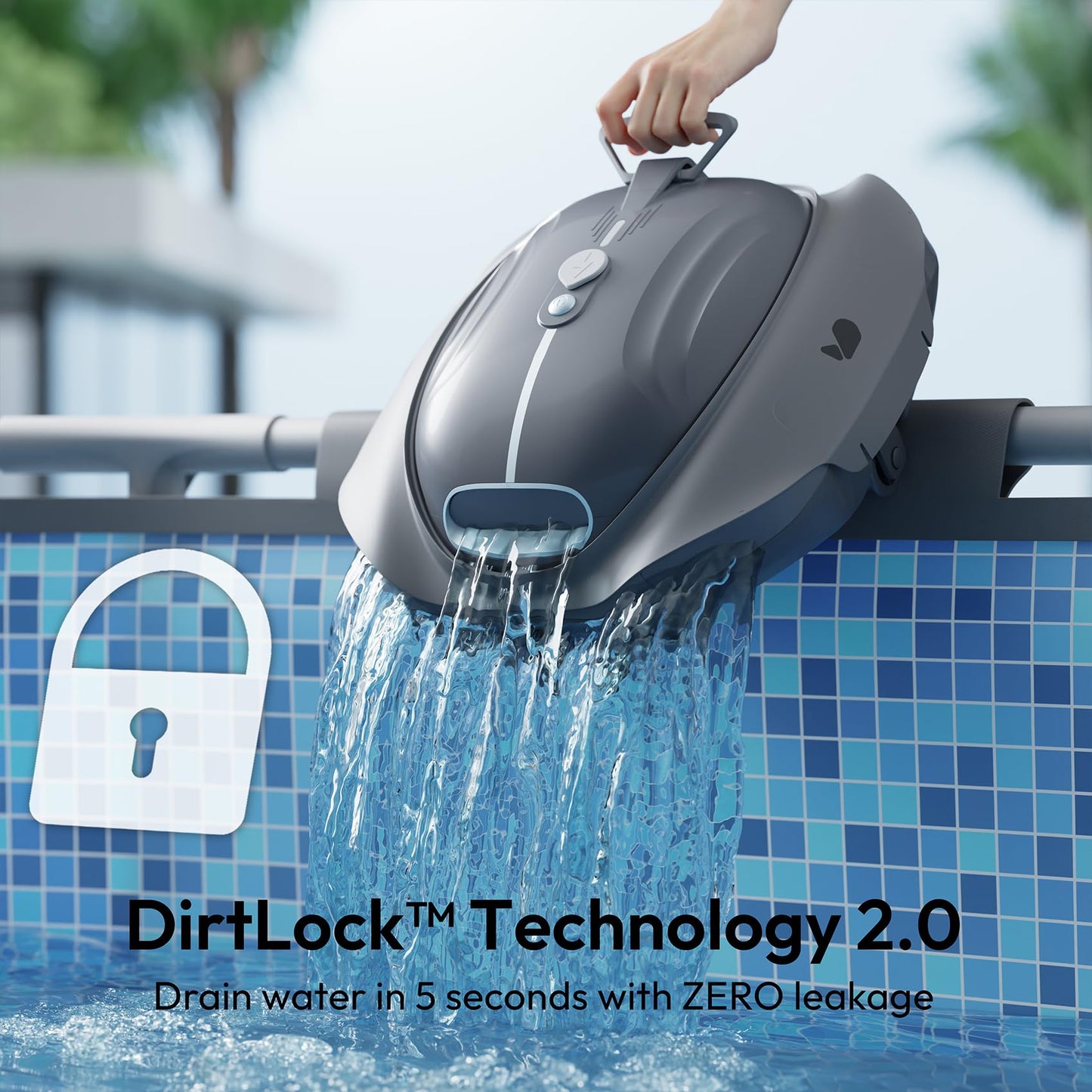 BUBLUE Bubot 300P Pool Vacuum, Cordless Robotic Pool Cleaner with Superior Suction Power, Bluehole Suction, DirtLock 2.0, Auto-Parking for Above-Ground Flat Pools up to 850 Sq.Ft, Space Gray