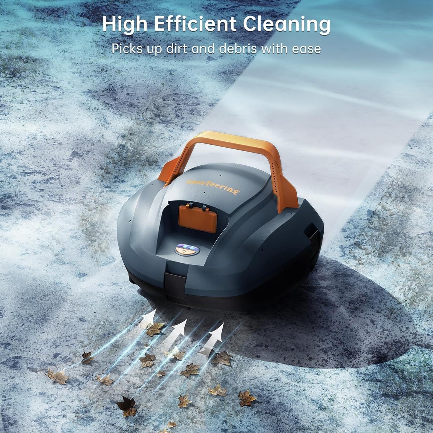 Coasteering Robotic Pool Cleaner, Cordless Pool Vacuum Robot with 100 Mins Runtime, Fast Charging, Powerful Suction, Self-Parking, Ideal for Above Ground Pools up to 850 Sq.ft, Blue Grey