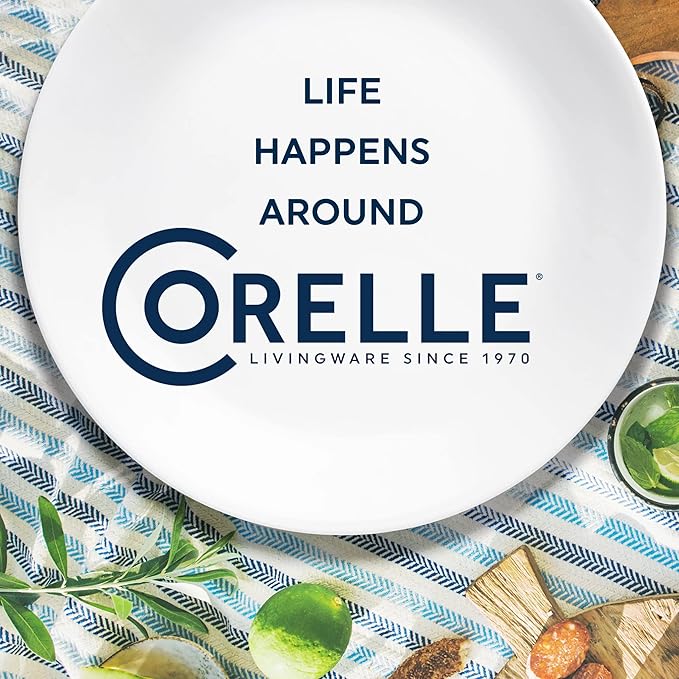 Corelle Vitrelle 18-Piece Service for 6 Dinnerware Set Triple Layer Glass and Chip Resistant, Lightweight Round Plates and Bowls Set, Winter Frost White