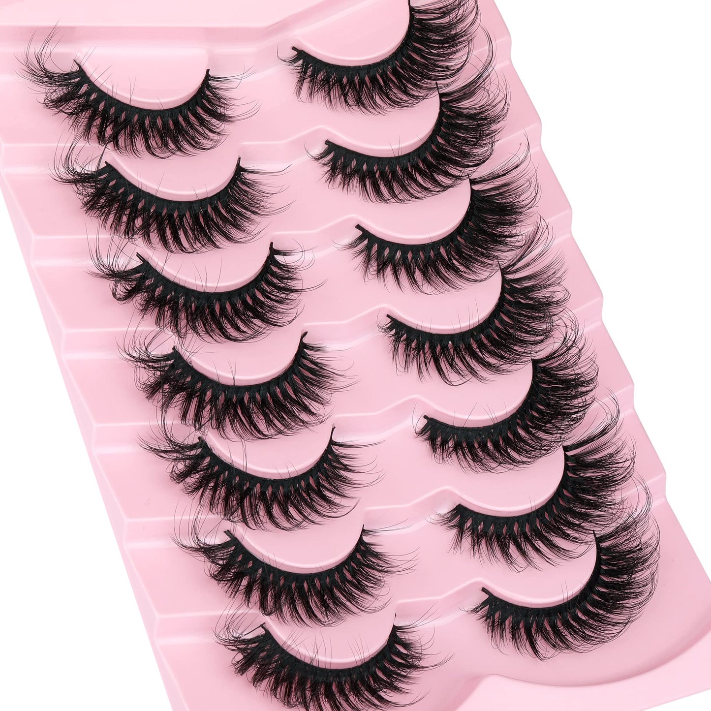 JIMIRE Mink Lashes Fluffy Cat Eye Natural False Eyelashes Volume Wispy Faux Mink Lashes Fox Eye Crossed 16MM Fake Lashes Look Like Eyelash Extensions Pestañas 7 Pairs Pack