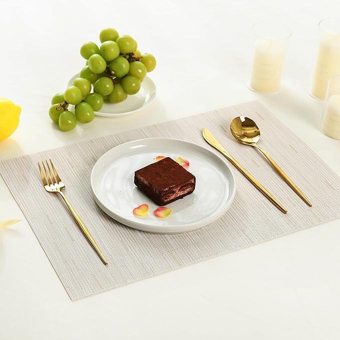Leetaltree Pale Beige Placemats Set of 8 - Heat Resistant Non-Slip Place mats for Dining Table, Washable Durable PVC Vinyl Woven Table Mats(Pale Beige, 8)