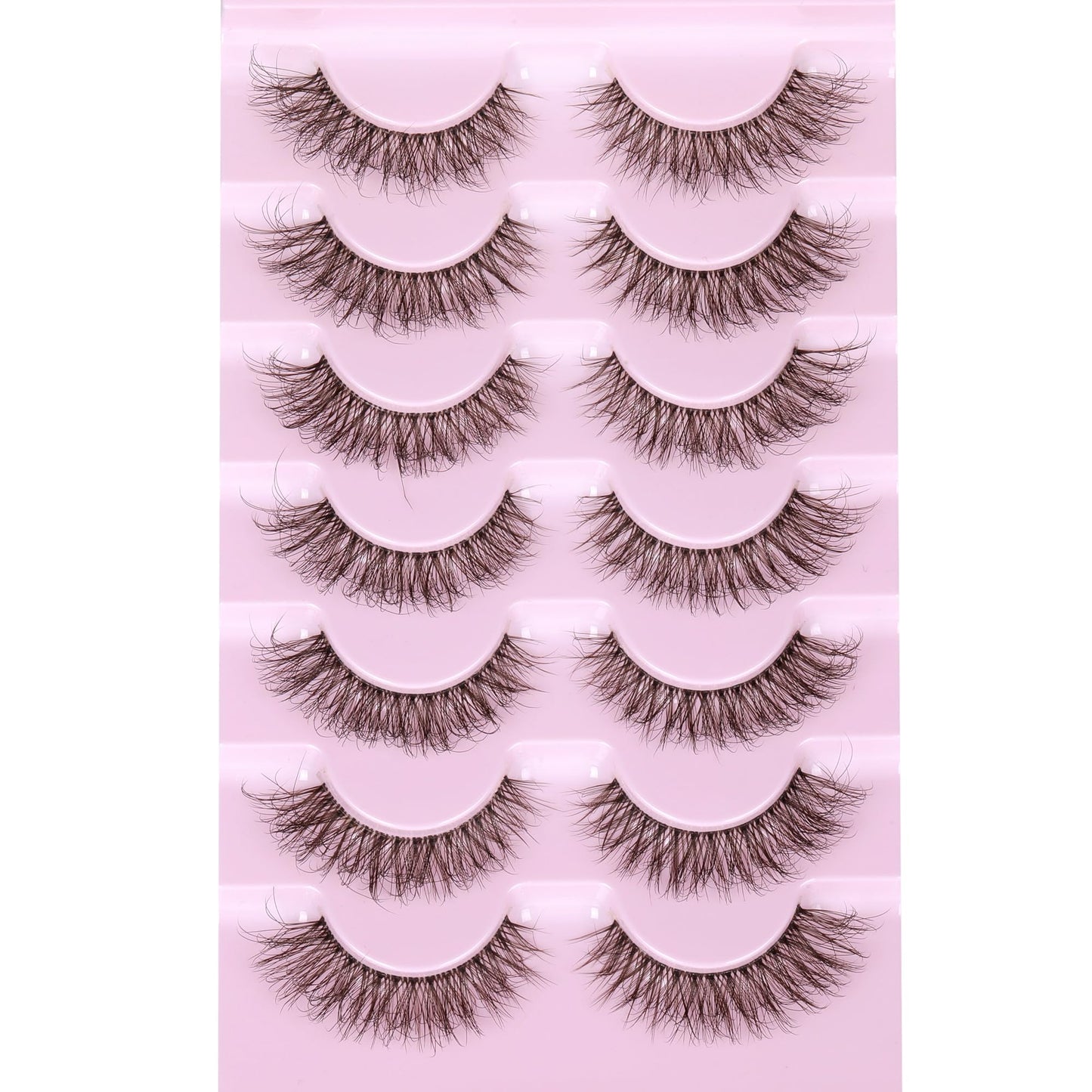 JIMIRE Brown False Eyelashes with Clear Band Fluffy 6D Lashes Brown Colored Lashes Natural Look Like Eyelash Extensions Soft Faux Mink Strip Eyelashes 7 Pairs Multipack