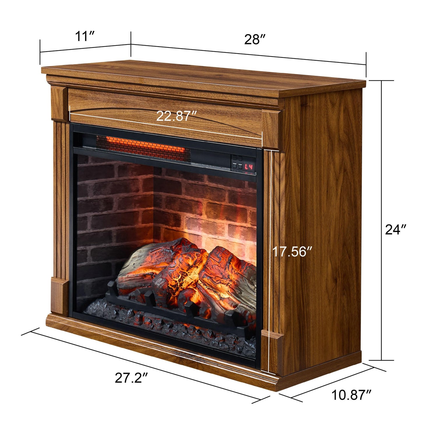 SOFTSEA 28" Electric Fireplace Heater Mantel with Removable Caster Wheel, TV Media Entertainment Center with Electric Fireplace and Remote Control, 4 Adjustable Brightness, 1500W Heater, Dark Oak