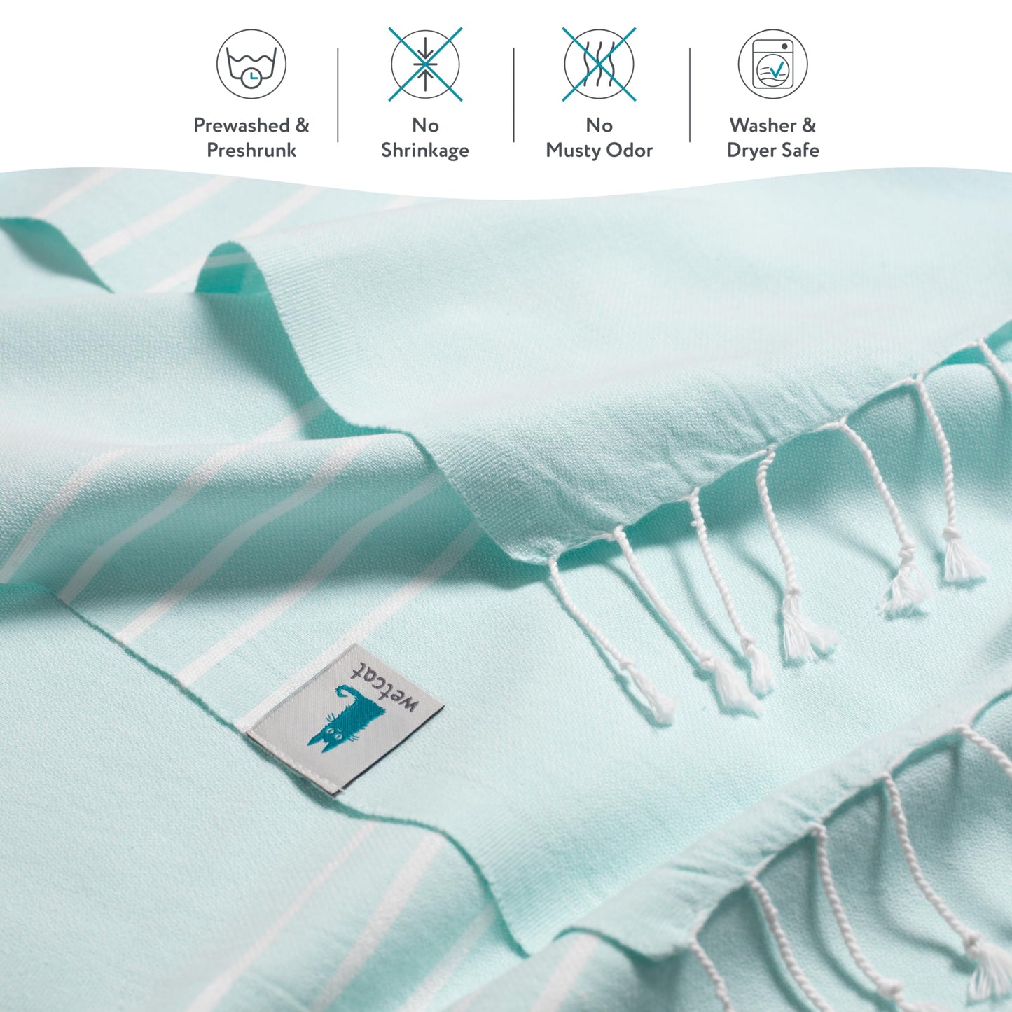 WETCAT Turkish Beach Towel Oversized 38x71 100% Cotton Sand Free Quick Dry Extra Large Light Travel Towel for Adults Beach Accessories Gifts - Aquamarine
