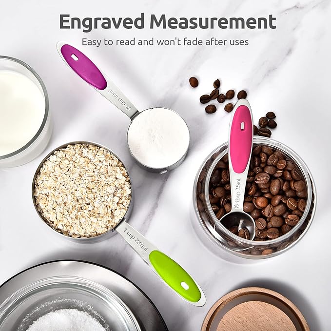 U-Taste 18/8 Stainless Steel Measuring Spoons Set for Dry and Liquid Ingredients(Set of 8), and Upgraded Measuring Cups and Spoons Set of 10 with Reinforced Welded Handle (Color)
