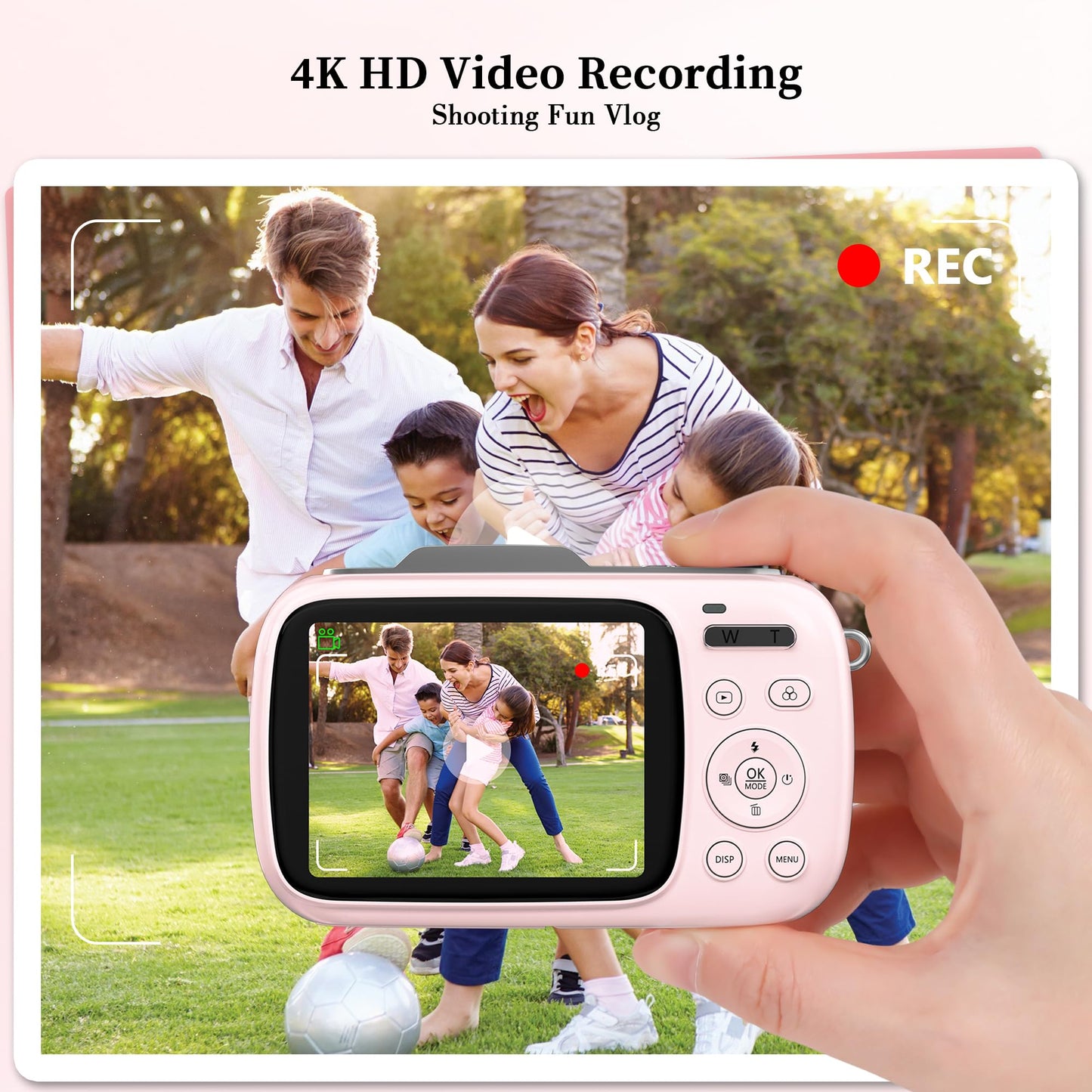 GWAEPU 4K Compact Digital Camera: 64MP Point and Shoot Cameras for Photography 18X Zoom Portable Small Vlogging Camera with 32GB TF Card 2 Batteries & Leather Case for Beginners Teens Students Pink