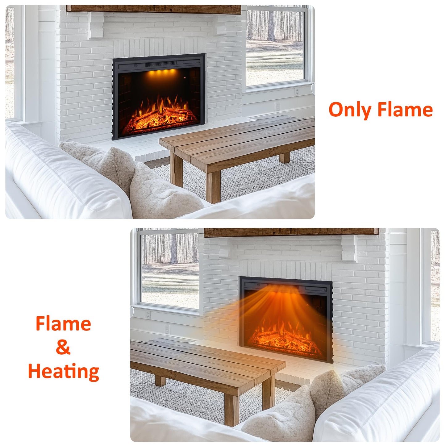 Valuxhome 43 Inches Electric Fireplace Heater Insert with Overheating Protection, Fire Crackling Sound, Remote Control, Thermostat, 750/1500W, Black