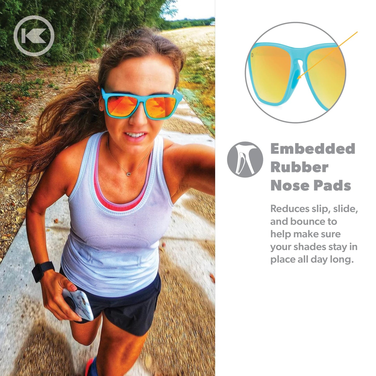 Knockaround Fast Lanes Sport - Polarized Running Sunglasses for Women & Men - Impact Resistant Lenses & Full UV400 Protection, Pool Blue Frame/Yellow Sunset Lenses