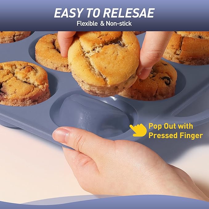 Socisen 2 Packs 12 Cups Silicone Muffin Pan with Metal Reinforced Frame Regular Size Cupcake Pan Tray Egg Bites Silicone Circle Cookie Molds Muffin Tin Bread Loaf Pans for Homemade Reusable Tart Pans