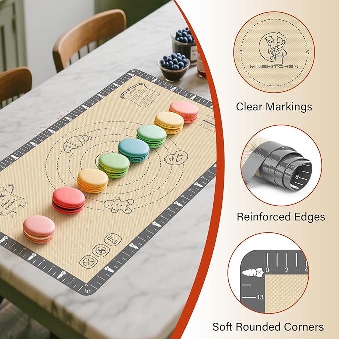 Silicone Mat for Baking Macaron, Bread, Pizza, Extra Thick Silicone Baking Mat with Measurement, Non Stick Pastry Mat for Dough Rolling Out, Heat Resistant to 480ยฐF for Baker