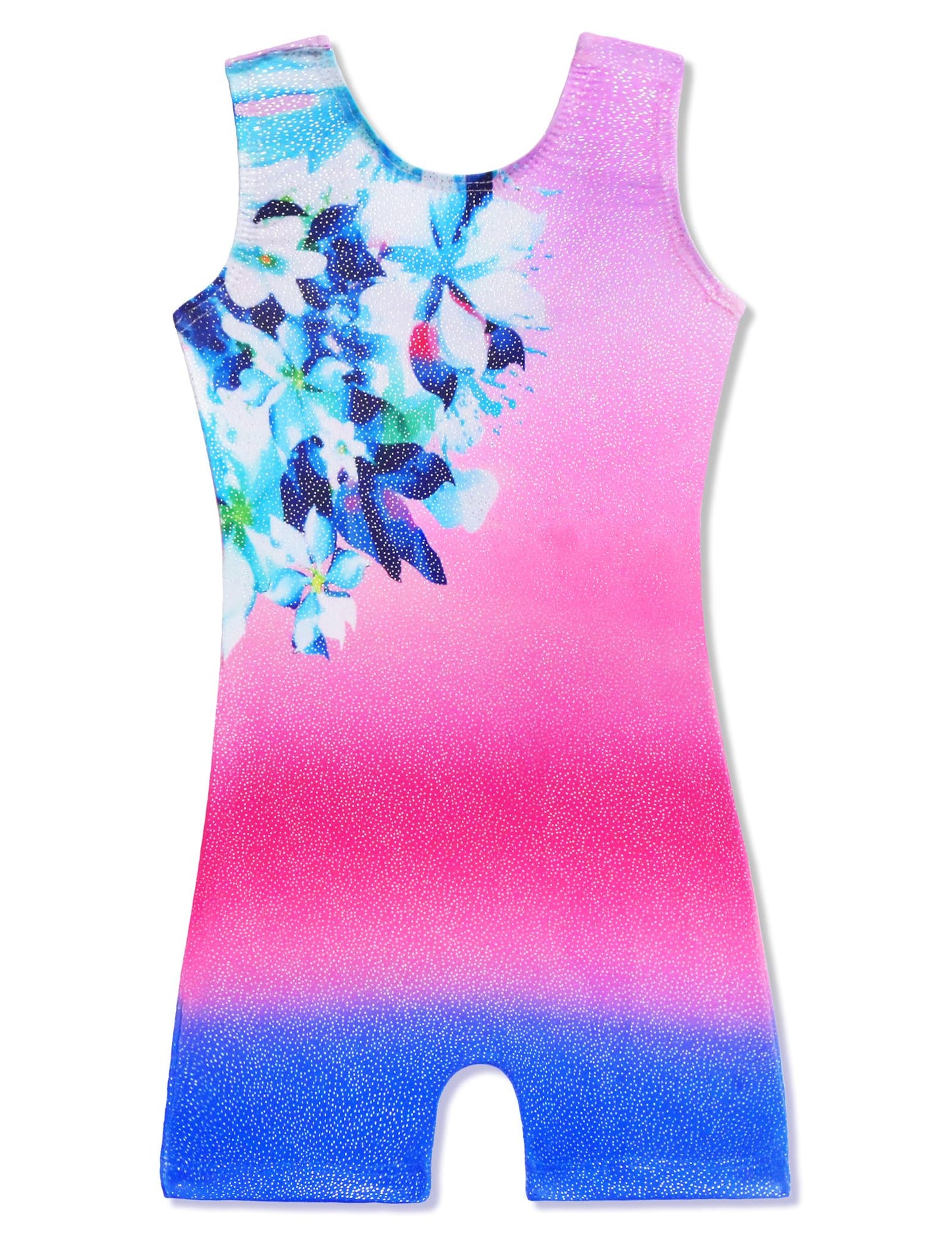 Domusgo Girls Leotards for Gymnastics Size 6-7 Years Old Sparkle Colorful Flower One Piece Biketards