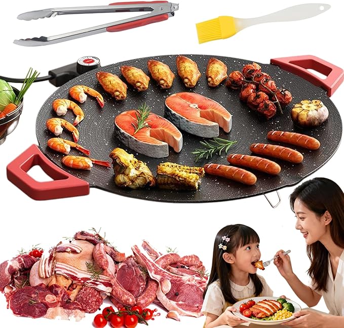 2026 Upgraded 12/14/16in Non-Stick Electric Indoor Grill Pan,Large Round Electric Griddle & Smokeless Korean Bbq Grill Indoor,Fast Heating,For Bbq,Pancakes,Steaks,Burger (14in)