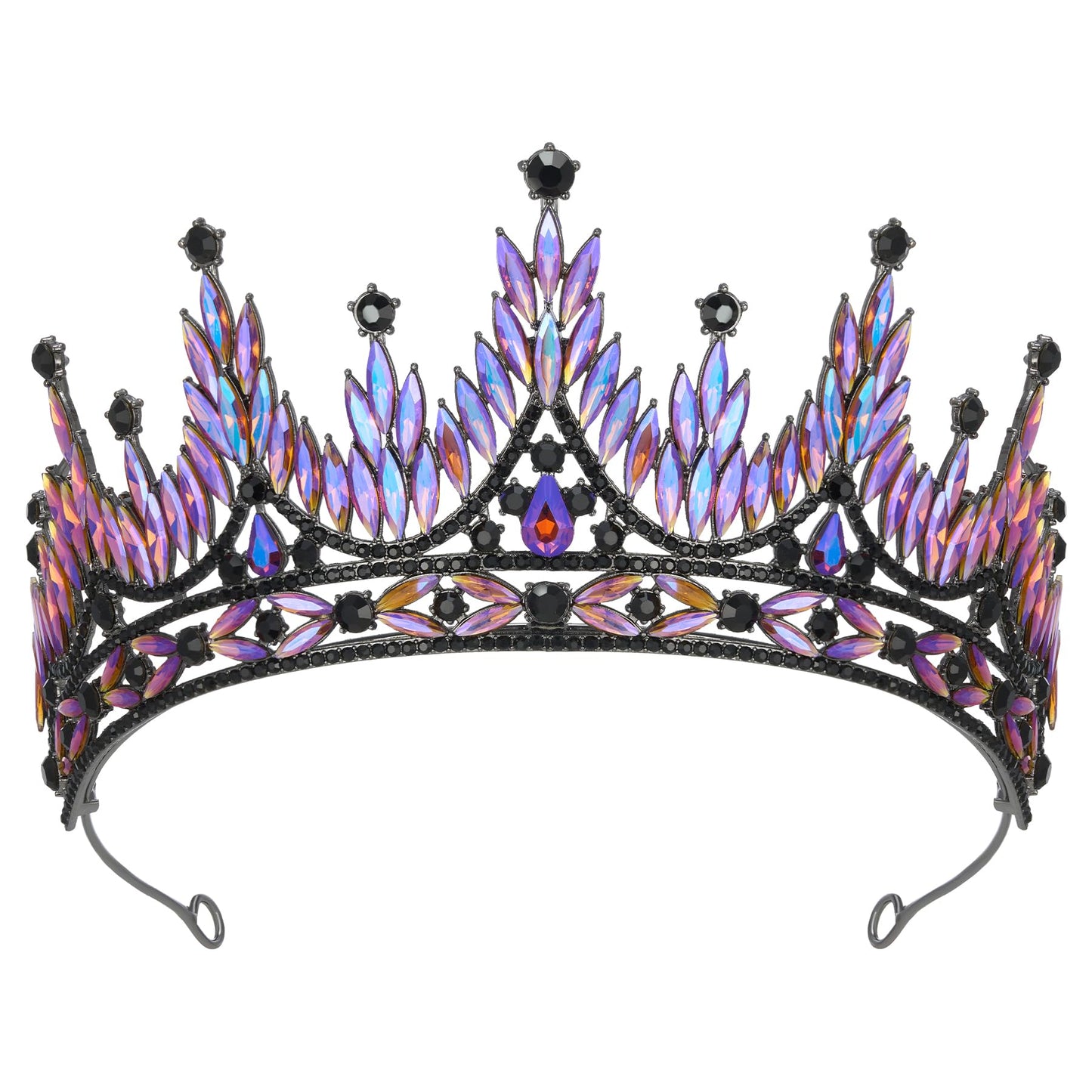 SWEETV Gothic Tiara Crown for Women,Goth Wedding Tiara for Bride,Rhinestone Queen Crown,Costume Hair Accessories for Birthday Prom Quinceanera Halloween, Black Iridescent, Shining-Myra