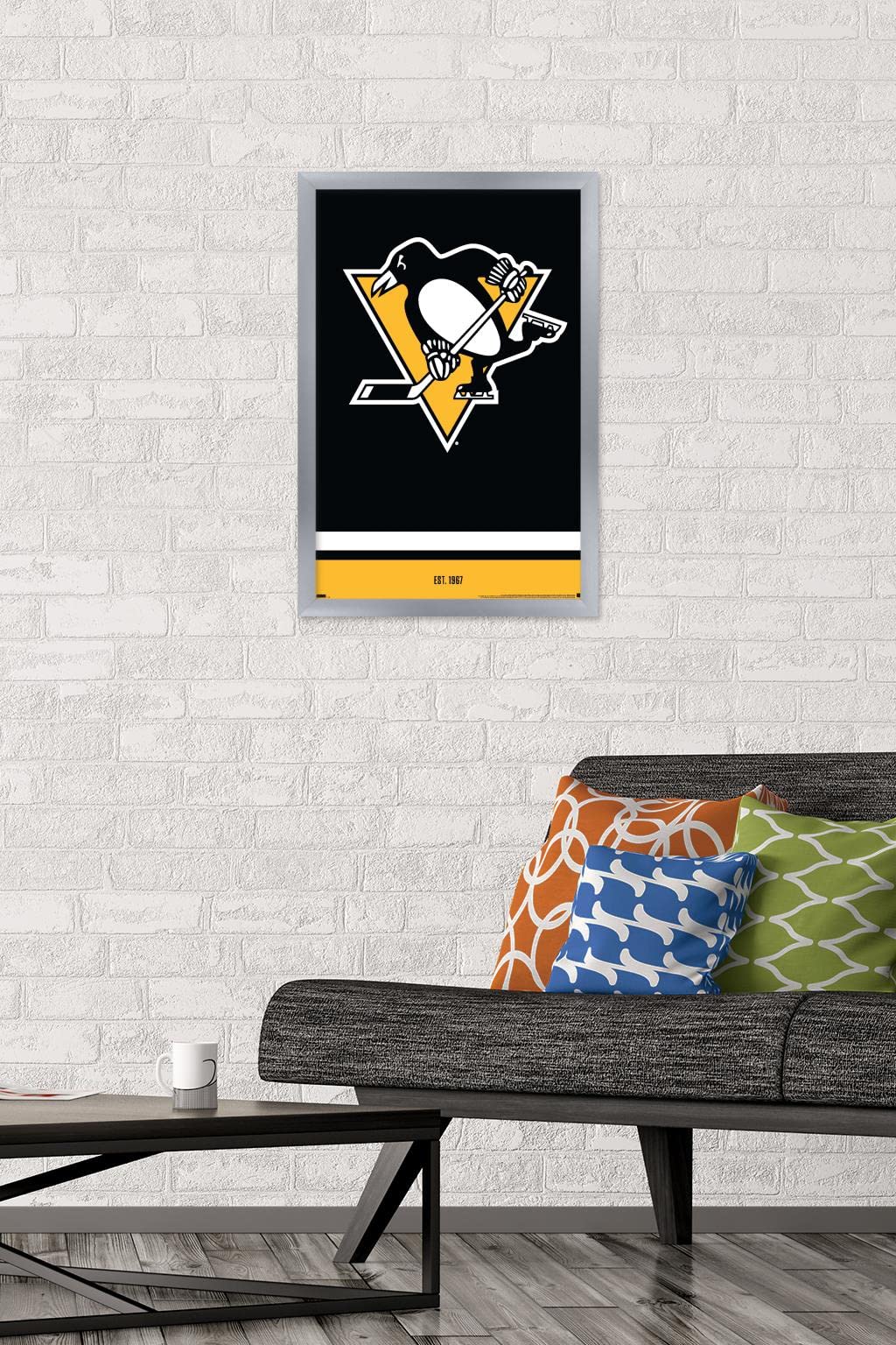 Trends International NHL Pittsburgh Penguins - Logo 21 Wall Poster, 14.725" x 22.375", Silver Framed Version