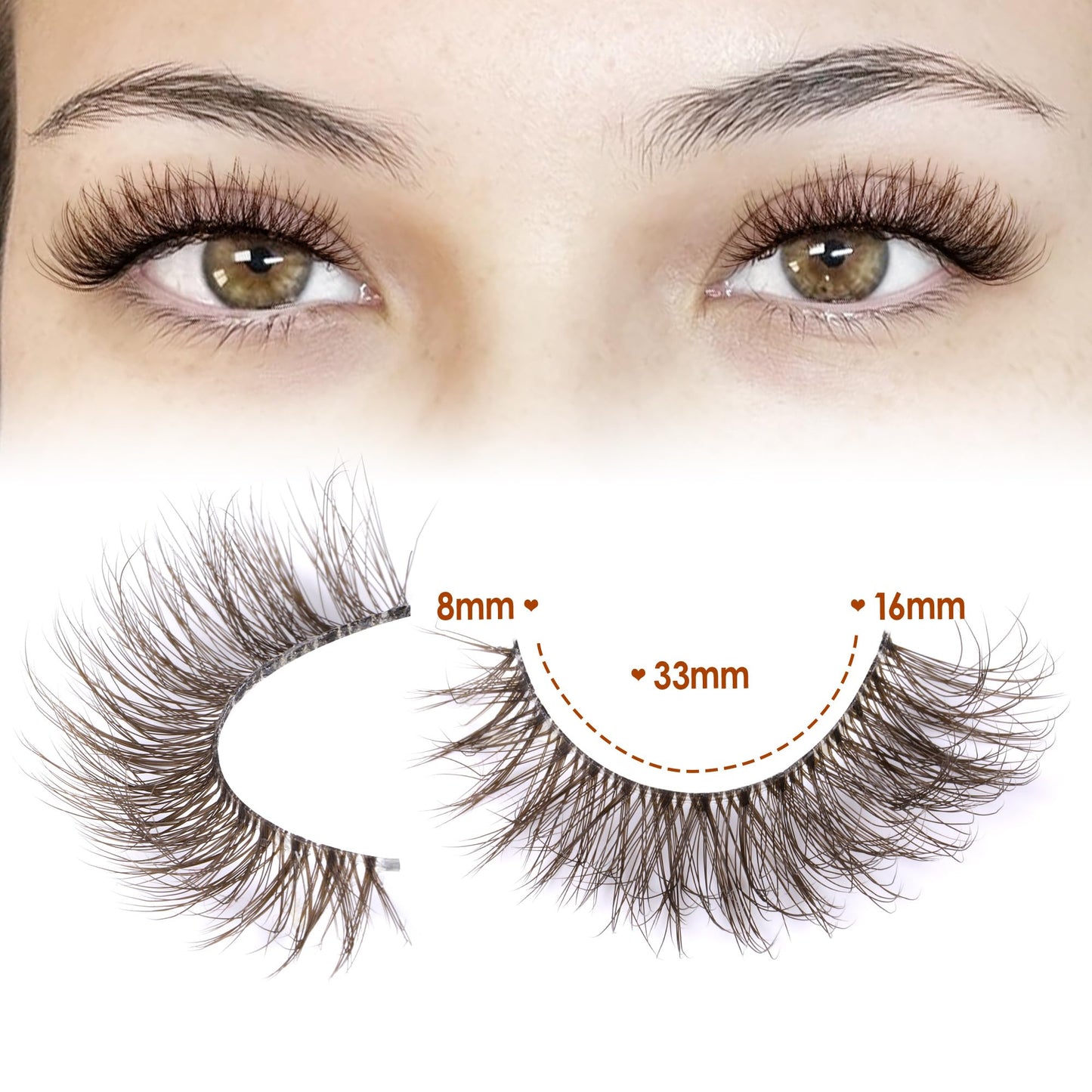 JIMIRE Brown False Eyelashes with Clear Band Fluffy 6D Lashes Brown Colored Lashes Natural Look Like Eyelash Extensions Soft Faux Mink Strip Eyelashes 7 Pairs Multipack