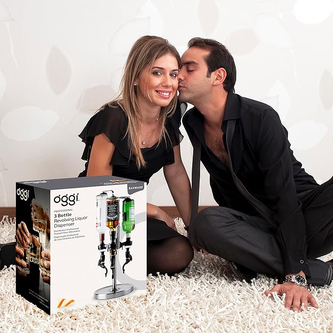 OGGI Professional 3-Bottle Revolving Liquor Dispenser, Stainless Steel