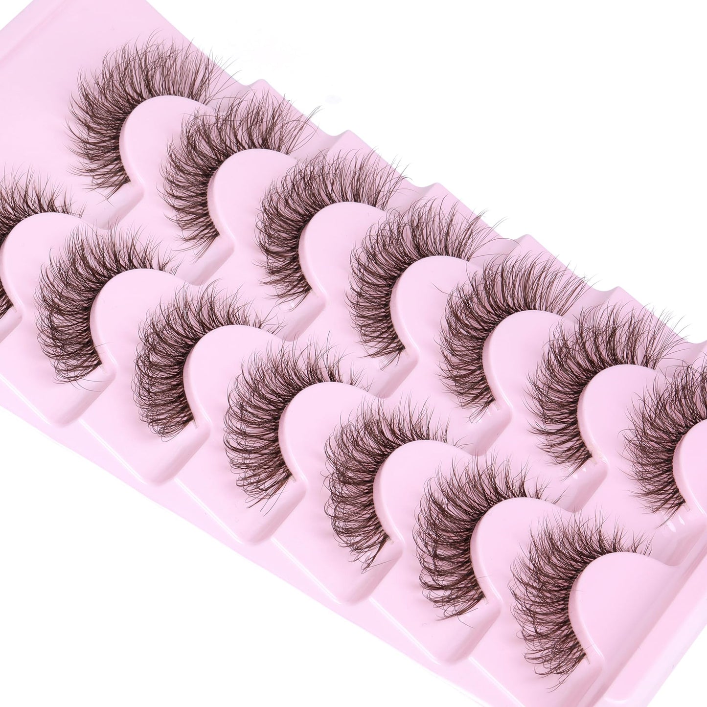 JIMIRE Brown False Eyelashes with Clear Band Fluffy 6D Lashes Brown Colored Lashes Natural Look Like Eyelash Extensions Soft Faux Mink Strip Eyelashes 7 Pairs Multipack
