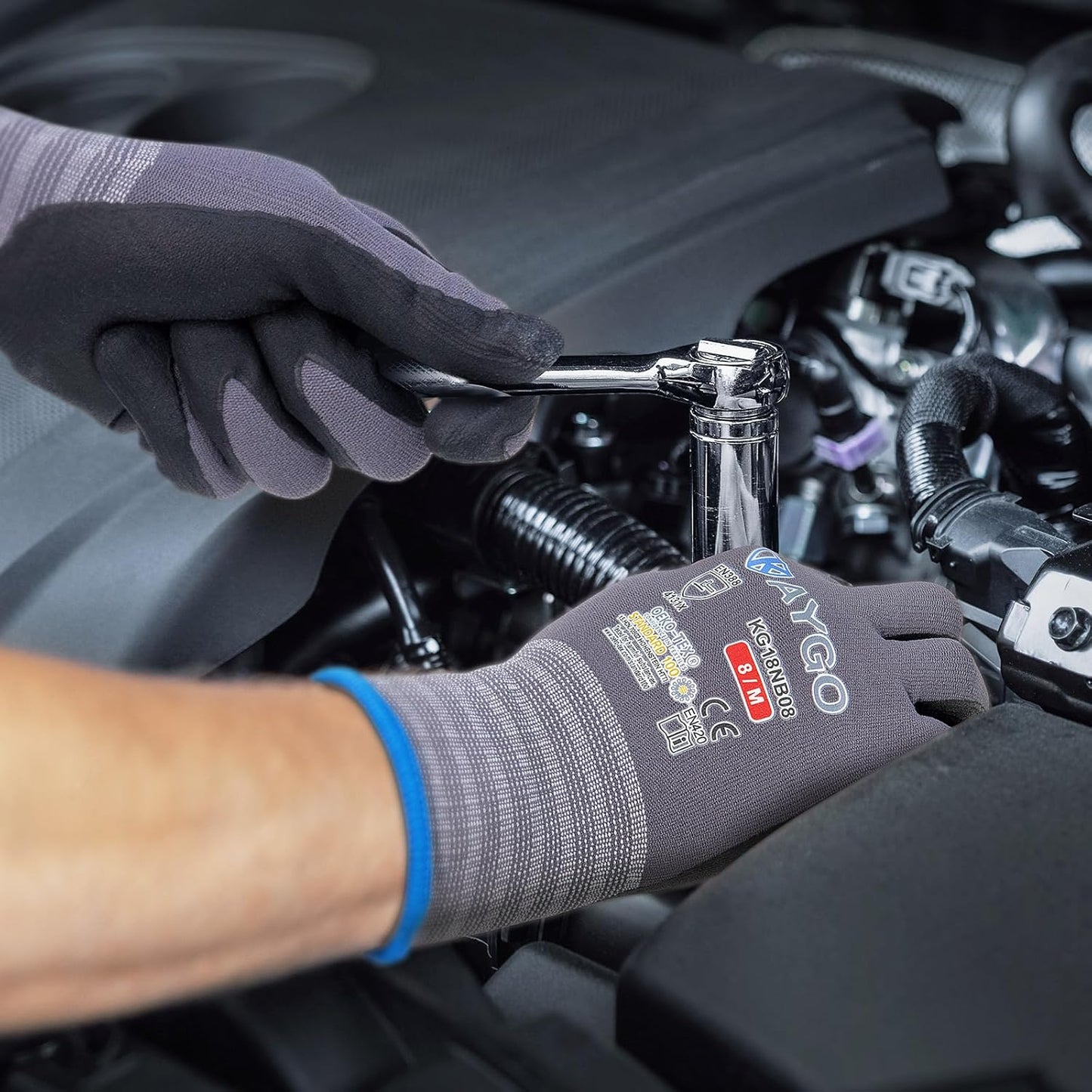 Safety Work Gloves MicroFoam Nitrile Coated-12 Pairs,KAYGO KG18NB,Seamless Knit Nylon Glove with Black Micro-Foam Nitrile Grip,Ideal for General Purpose,Automotive,Home Improvement, Red