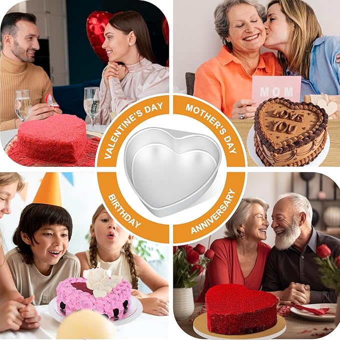 8 Inch Heart Shaped Cake Pan with 50 Pieces Parchment Paper,Non-stick Aluminum Heart Cake Pan Baking Tin for Birthday Wedding