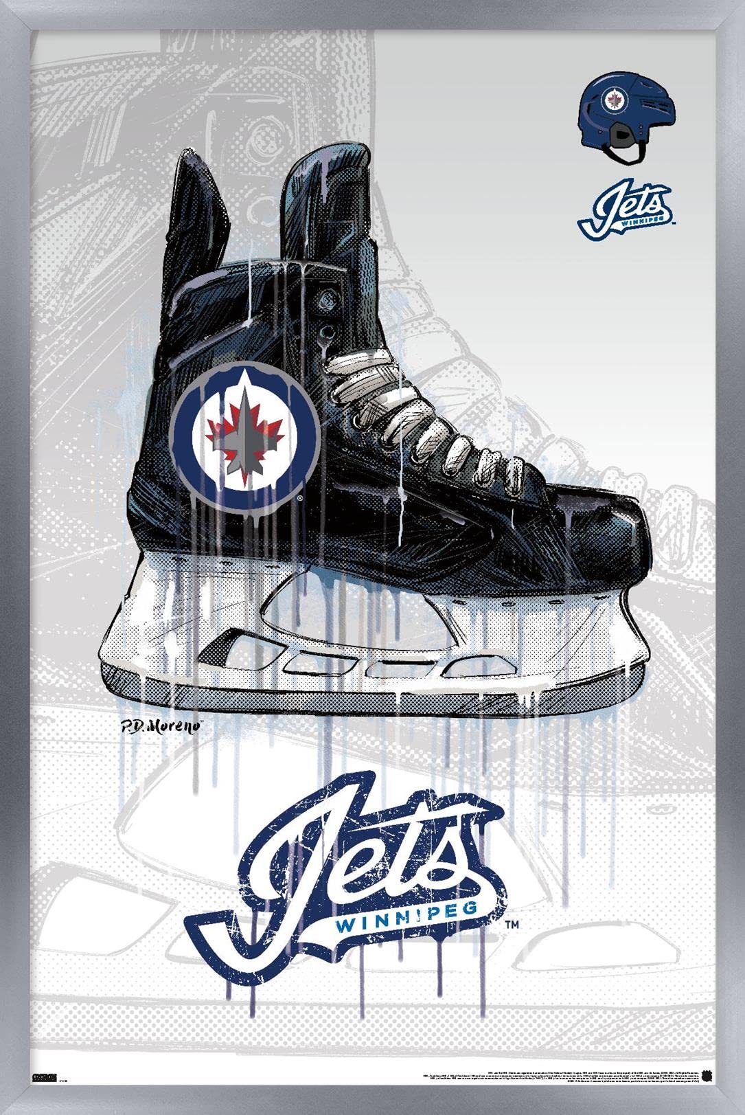 Trends International NHL Winnipeg Jets - Drip Skate 21 Wall Poster, 14.725" x 22.375", Silver Framed Version
