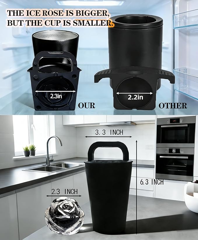 Clear Rose Ice Mold Maker – 2.3 Inch Silicone Tray for Crystal Clear Ice Cubes, Reusable Whiskey & Cocktail Ice Maker, Easy Release, Dishwasher Safe, for Home Bartenders & Romantic Dinner Party