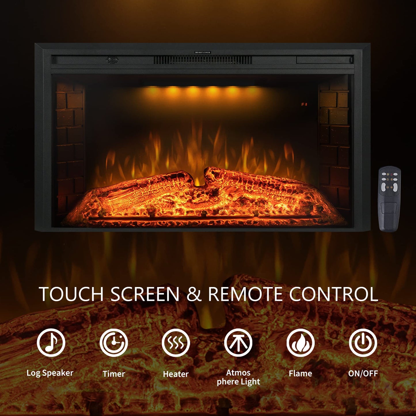 Benrocks 40'' Electric Fireplace Inserts, Recessed & Built in Wall Electric Fireplace Heater with Fire Crackling Sound, Adjustable Top Light & Flame Speed, Overheating Protection, 750/1500W Black
