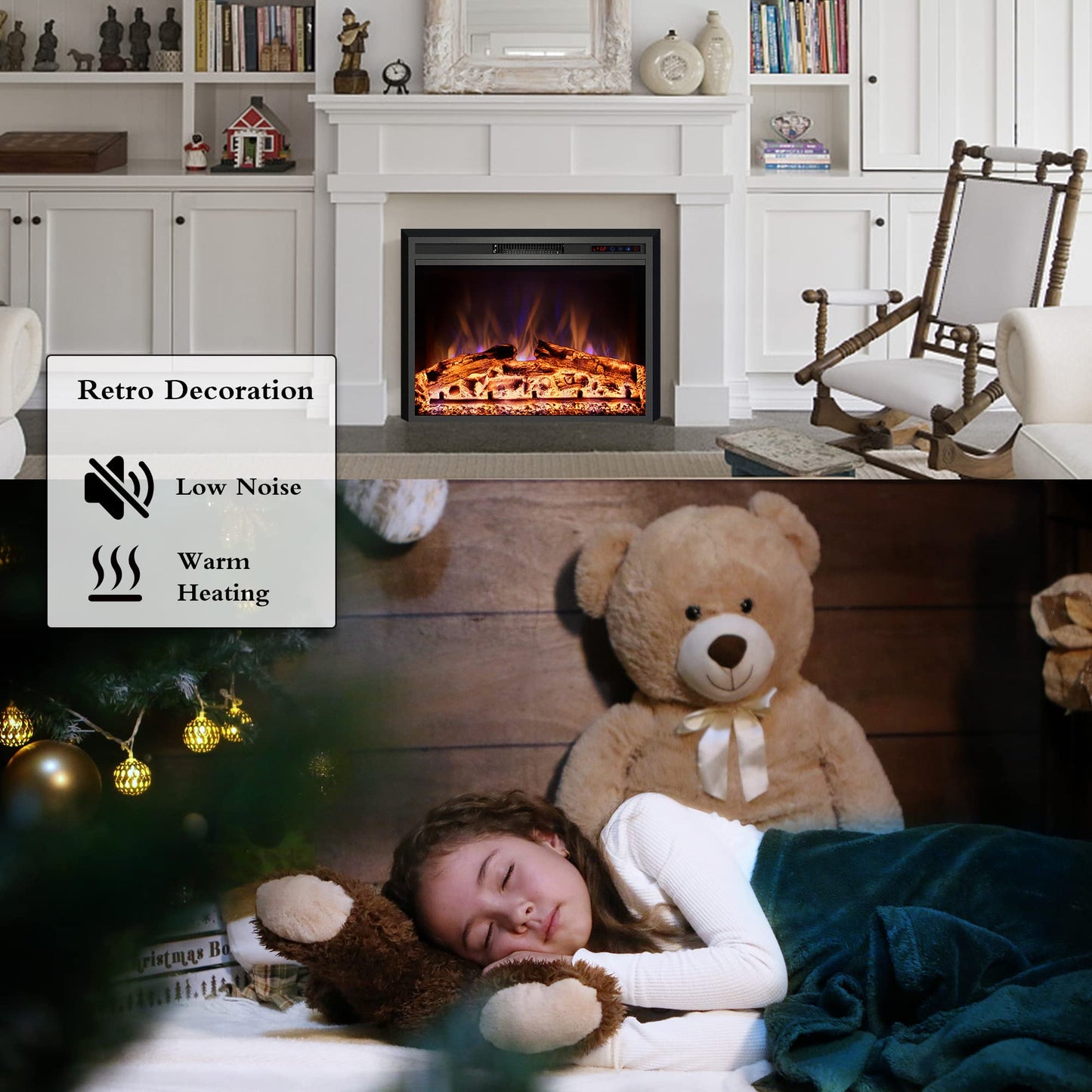 Kentsky 42" W x 30" H Electric Fireplace Insert with Metal Trim Kit, Fireplace Heater with Adjustable Flames, 1-9 Hour Timer, Remote & Touch Screen, 750W/1500W