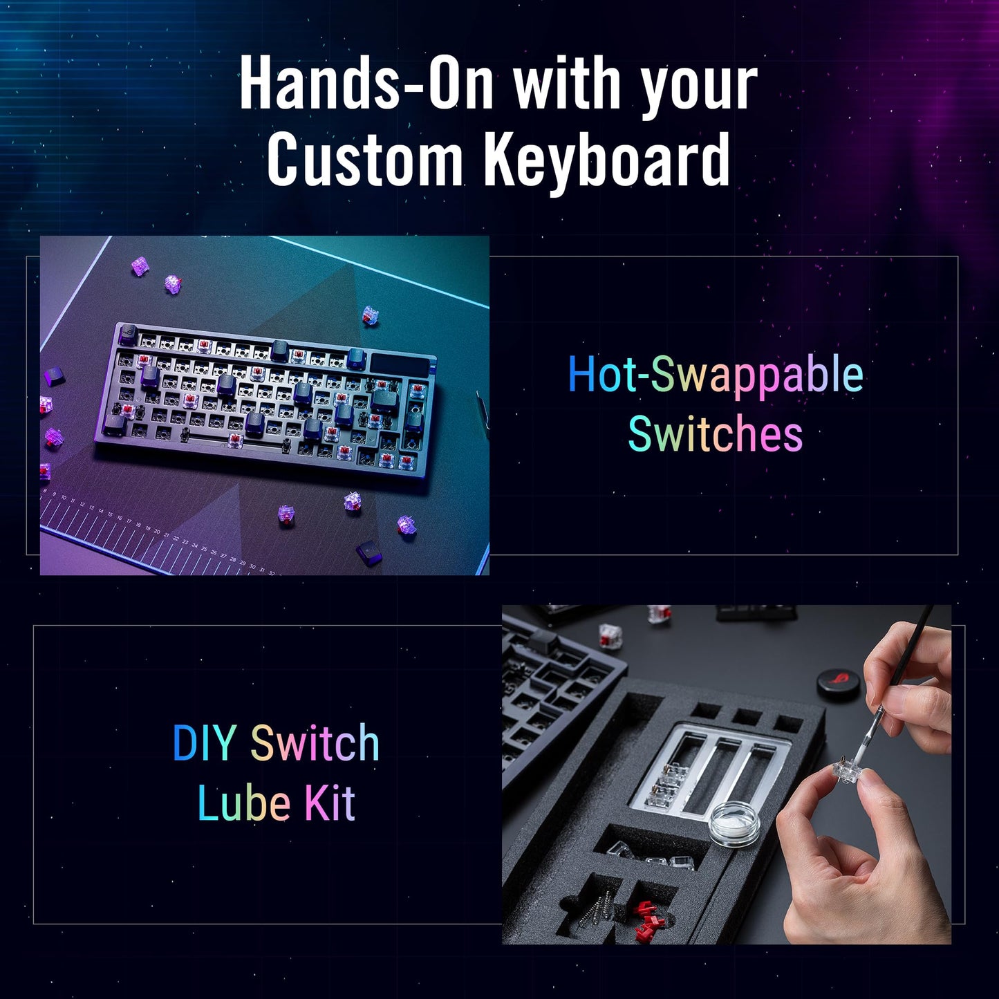 ASUS ROG Azoth 75% Wireless DIY Custom Gaming Keyboard, OLED Display, Gasket-Mount, Three-Layer Dampening, Hot-Swappable Pre-lubed NX Brown Switches & Keyboard Stabilizers, ABS Keycaps, RGB-Black