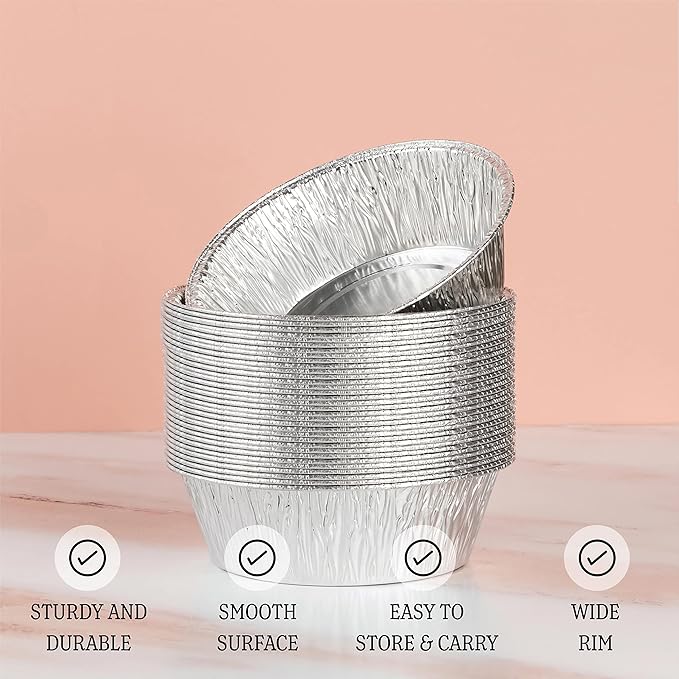 PLASTICPRO 6.5'' Inch Round Tin Foil Pans Disposable Aluminum, Freezer & Oven Safe - For Baking, Cooking, Storage, Roasting, & Reheating, Deep Pack of 20